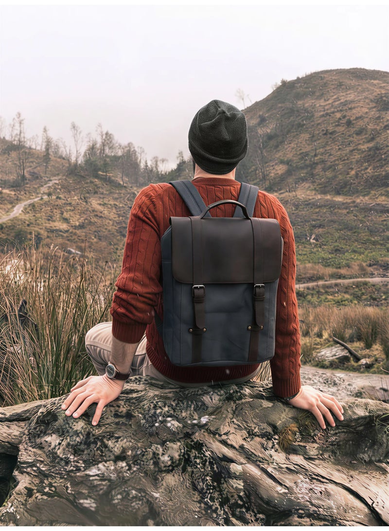 JALEEL Bag Regent City Grey Canvas & 100% Genuine Cow Leather Laptop Backpack for Work & University, Business Backpack with Padded Laptop Sleeve & Organizer Compartments – JALEEL - Image 3